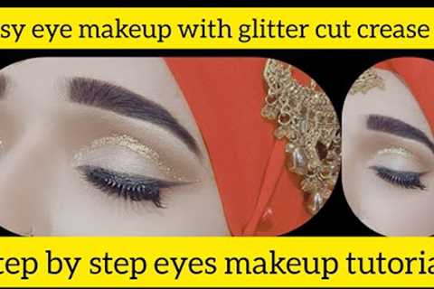 Soft brown Eyes makeup |Golden glitter cut crease eyes makeup |cut crease makeup #makeup #viral