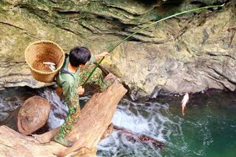Survival, skills, stream fishing skills, survival alone, life in the forest