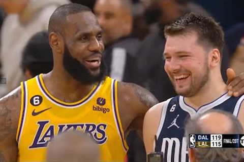 LeBron James and Luka Doncic share a laugh after 2OT battle Lakers vs Mavs