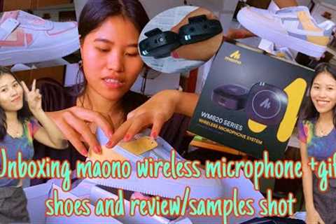 Unboxing maono wireless microphone +gift shoes to my 2 nephew Gumana nga ba ang mic?? 😕❤️🎁🎤