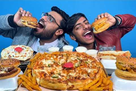 Eating Double layer Pizza, Burgers, roll, zingeratha | fast food Mukbang Asmr