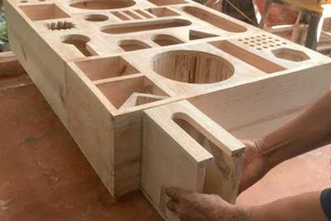 Woodworking Design Project // Fun Modular Cabinets That Bring Fun To Storage Using Geometric Shelves