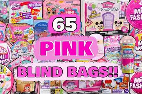 UNBOXING 65 PINK BLIND BAGS!! MINI VERSE! MINI BRANDS! DOORABLES! REAL LITTLES! L.O.L. SURPRISE!