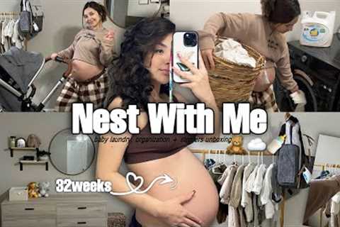 NEST WITH ME FIRST TIME MOM | baby laundry, organization + stroller unboxing