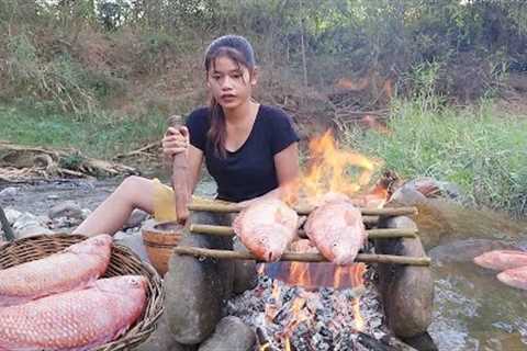Adventure in forest: Catch fish in river &amp; Fish grilled for dinner - Solo cooking in jungle