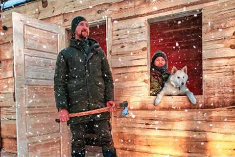 Building AMAZING log CABIN in the wild FOREST | Two dogs against wild boars | Survival log cabin