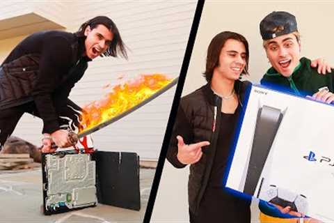 DESTROYING My Brother's PS4 &amp; Surprising him with NEW PLAYSTATION 5! (PS5 Unboxing)