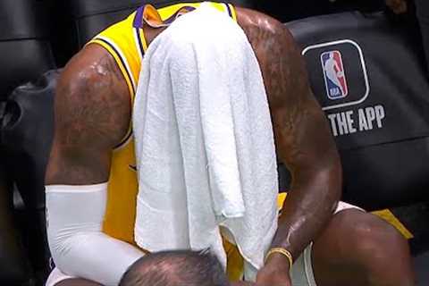 LeBron James dejected on the bench after the loss vs Celtics 😩