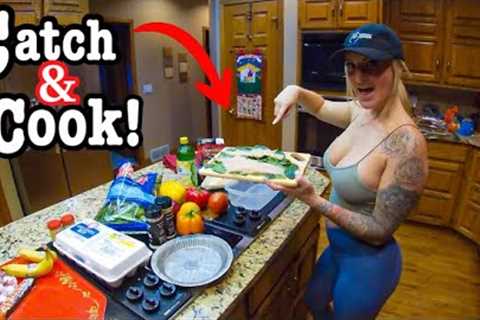 Fishing a DEEP SAND PIT in the WOODS for a Fresh TASTY MEAL!!! (Panoptix Livescope!!)