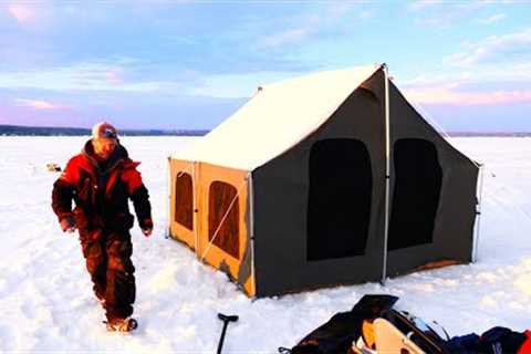 Tent Camping on ICE. Fishing Lake Superior in January
