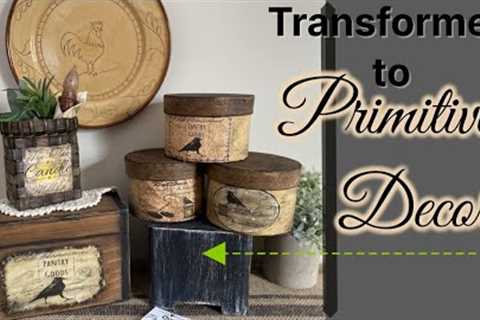 Small Thrifted DIY Projects Get BIG Primitive Makeover | Decoupaging Vintage Looking Labels