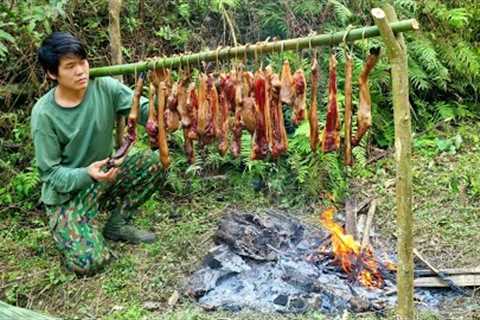 Survival, skills, boar traps, wild boar meat processing, survival alone