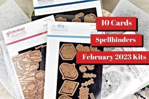 10 Cards with Spellbinders Feb 2023 Kits / Small Die, Large Die, Glimmer, Stamps &amp; Embossing..