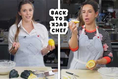 Elizabeth Olsen Tries to Keep Up with a Professional Chef | Back-to-Back Chef | Bon Appétit