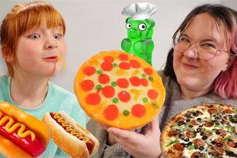 GUMMY or REAL?!   ADLEY vs ALLi Food Challenge! a delicious Movie of Adley's crazy gummies and games