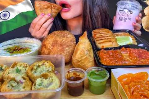 ASMR INDIAN STREET FOOD MUKBANG (No Talking) EATING DAHI PURI, PAV BHAJI, SAMOSA, JALEBI