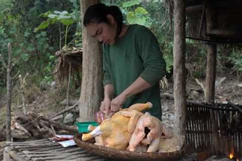 Traditional smoked chicken making process, survival alone