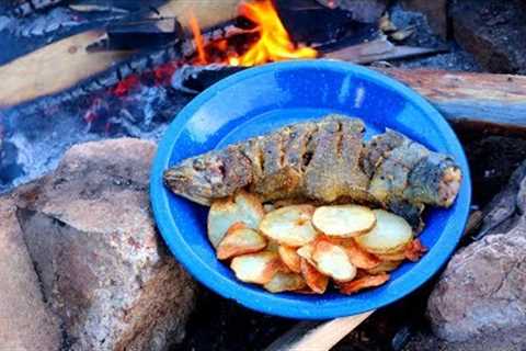 Catching &amp; Cooking Wild Trout Fish n’ Chips Over a Fire!