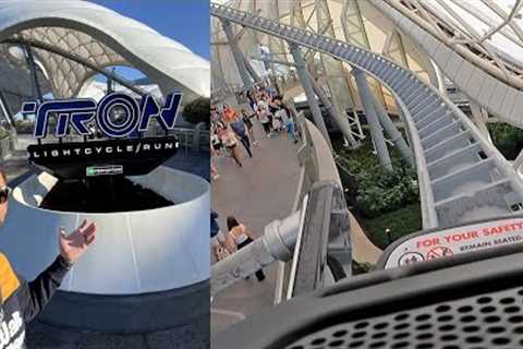 Tron Lightcycle Run Coaster Front Row POV At Disney's Magic Kingdom! | Queue, Test Seat &amp; More!