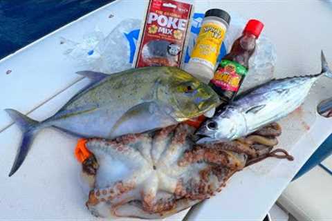 RAW SEAFOOD FEAST ON THE OCEAN - Making Octopus, Tuna and Trevally Poke!