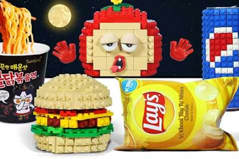 Eating LEGO FAST FOOD at Midnight🌙 | Late Night Party Mukbang | Stop Motion Cooking &amp; ASMR