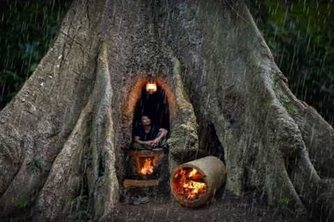 Building Shelter Survival In The Trunk, Underfloor Heating, Clay Fireplace, Traps and Cook