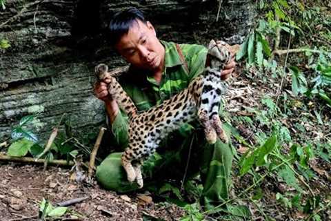 Survival skills, forest leopard detection, forest leopard trap skills, survival alone