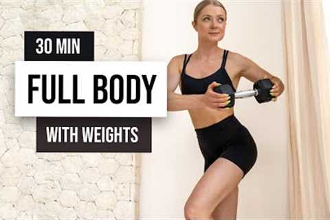 30 MIN FULL BODY STRENGTH AND CARDIO HIIT Workout - With Weights - Home Workout, Feel More Toned!