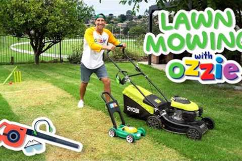New Lawn Mower Video For Kids | Backyard Lawn Mowing, Stripes &amp; Cricket Pitch For Toddlers