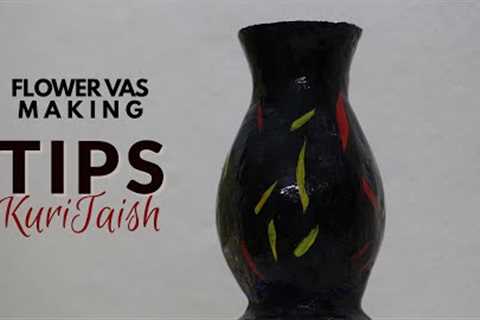How to make flower vase with cement and cardboard | DIY project | Kuritaish;