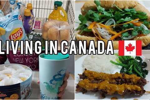 Daily life living in Canada| Grocery shopping| Canadian supermarket| Cooking satay beef, banhmi