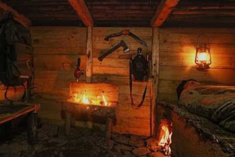Building Bushcraft Survival Underground Shelter, Warm Clay Bed, Catch Mouse and Cooking Pizza