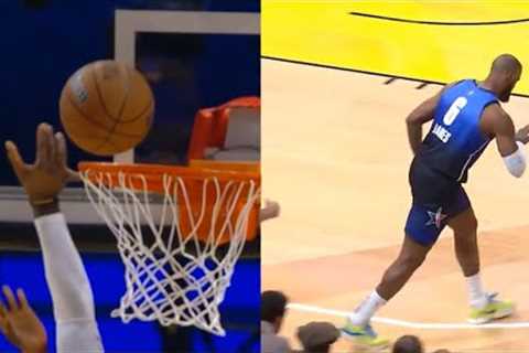 LeBron James injures his hand after trying to block a shot in the NBA All Star Game