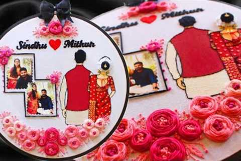 Wedding Theme Embroidery Hoop Art/Beautiful Gift Idea/Customized bun hoop/Bride &amp; Groom Design..