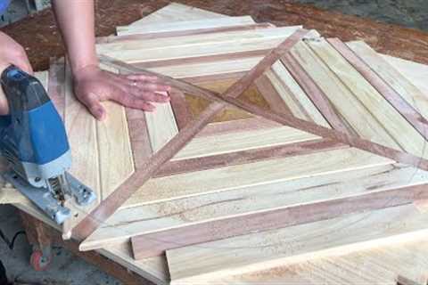 DIY Wood Designs Ideas - Round Table with Hardwood Accents with A 3D Wood Top