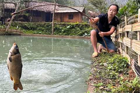 Duong caught huge fish for dinner, Results after 385 days of raising fish. Primitive Skills