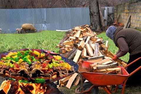 Traditional Azerbaijani Cuisine Sadjichi in the Village