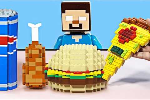 Lego Minecraft Mukbang : FAST FOOD Eating Challenge - Stop Motion Cooking &amp; ASMR Video