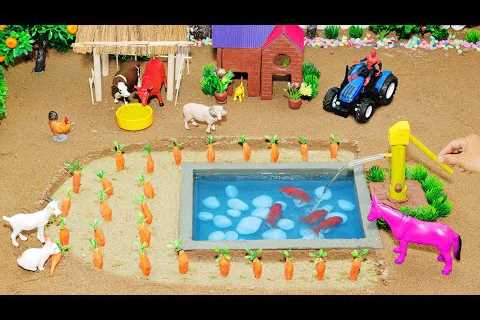 Top DIY mini Farm Diorama with Aquarium &amp; Grow Carrots | mini cow house | diy tractor for..