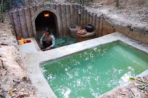 Amazing Girl! Build An Underground Swimming Pool in Her Tunnel Shelter