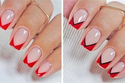 V-Shape French Tip Nails Tutorial | Red French Manicure