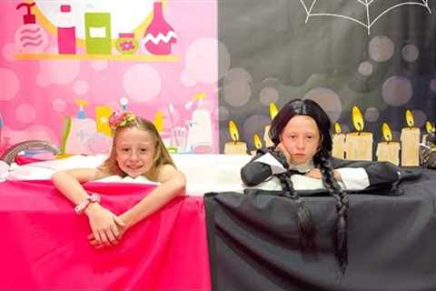 Nastya plays Pink vs. Black Challenge with Wednesday