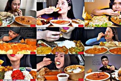MUKBANGERS TRYING *INDIAN FOOD* ASMR COMPILATION VIDEO NEW 2023 || *BUTTER CHICKEN, NAAN &amp;..