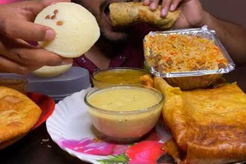 ASMR 🔥 EATING SOUTH INDIAN FOOD 😍  MASALA DOSA , IDLY , BIRIYANI , ALU KACHORI &amp; KEBAB EATING ..
