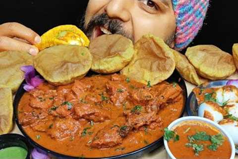 MASALA PURI WITH BUTTER CHICKEN &amp; EGG BUTTER MASALA | Spicy Indian Food Mukbang | Eating ASMR