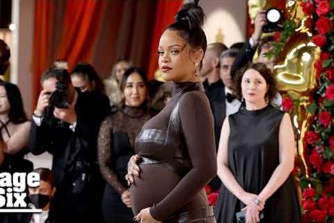 Pregnant Rihanna shows off baby bump in leather on the Oscars 2023 red carpet | Page Six