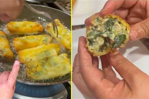 Very tasty, cigar with spinach, potatoes and tuna for Ramadan breakfast