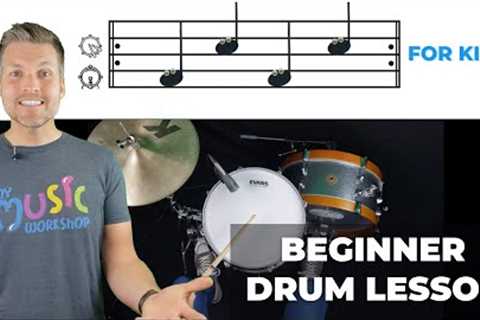 Easy First Drum Set Lesson for Kids | Beginner Drum Beat