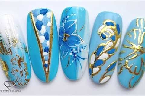 Quick and easy nail art for beginners in blue. Blue nail art. Learn 5 nail art designs.