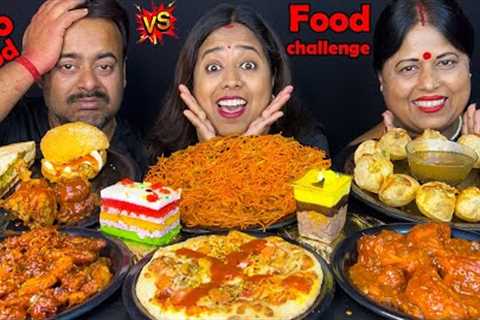 Food vs No Food Challenge🤩Spicy Chili Momo, Noodles, Pani puri, Crispy Chicken, Pastry, Burger